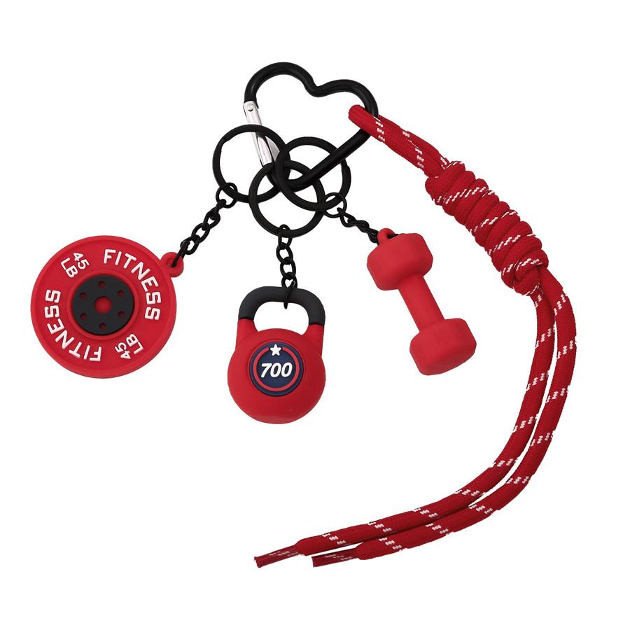 Mini Fitness Equipment Silicone Dumbbell Kettlebell Barbell Plate Carabiner Bag Charm Gift for Gym Lovers Bag Charm