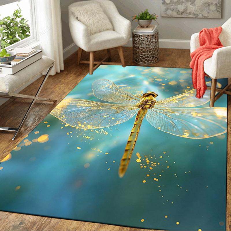 1Pc Golden Dragonfly Sparkle Rug Office Carpet Indoor Outdoor Doormat Nonslip Soft Comfortable Living Christmas Halloween Xmas Gift D924643