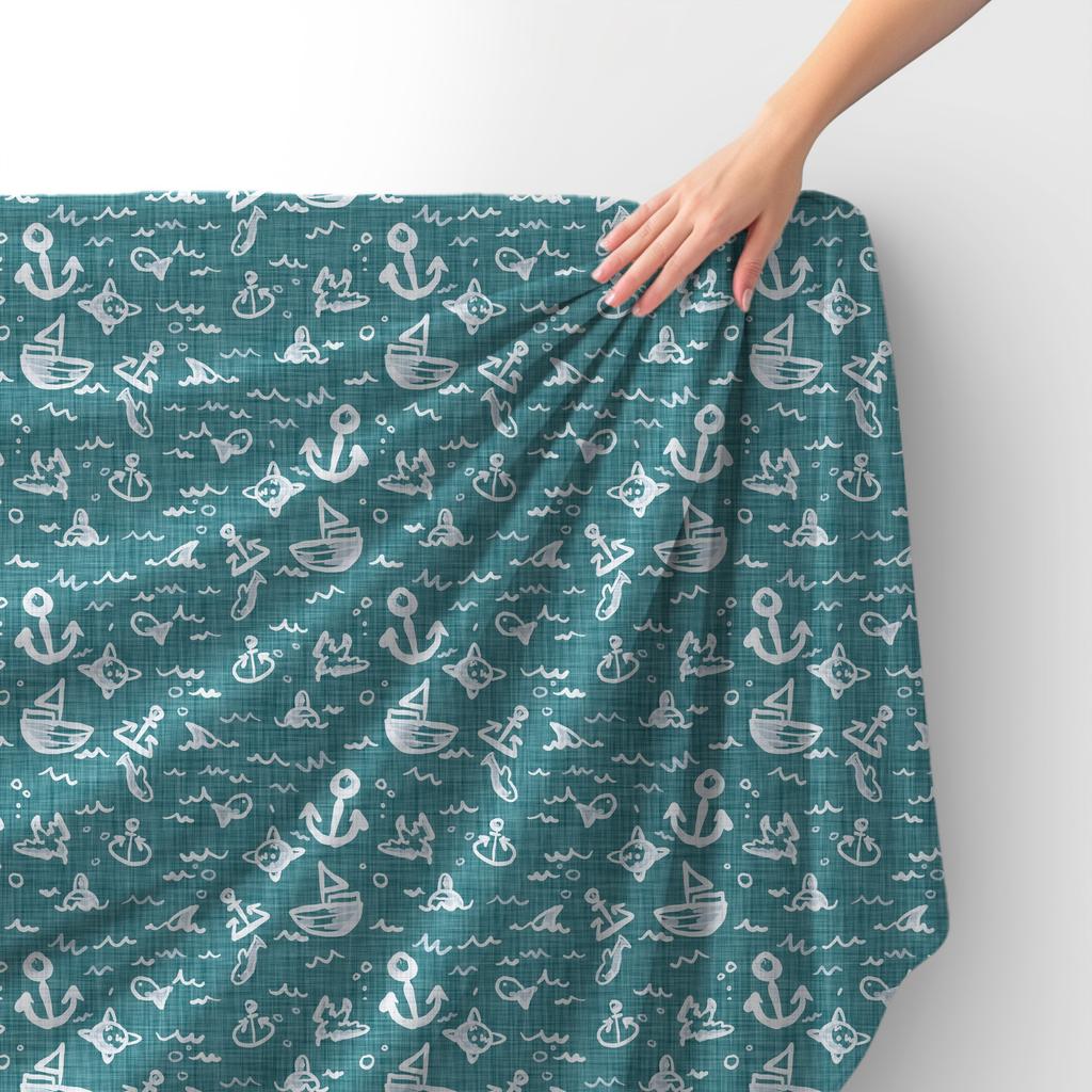 Royal Samt Stoff Polyester Zum Nähen - Motiv Segelboote Anker