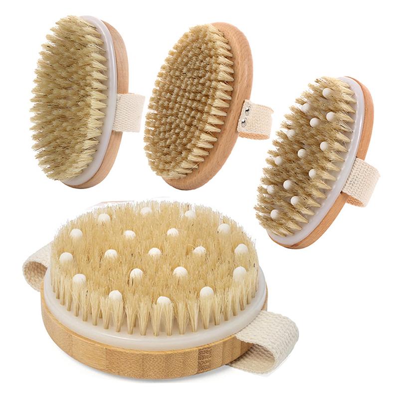 1 шт. отшелушивающая деревянная массажная щетка для тела, душевая щетка с натуральной щетиной, мягкая спа-щетка для ухода за кожей для женщин и мужчин, влажная и сухая щетка для тела