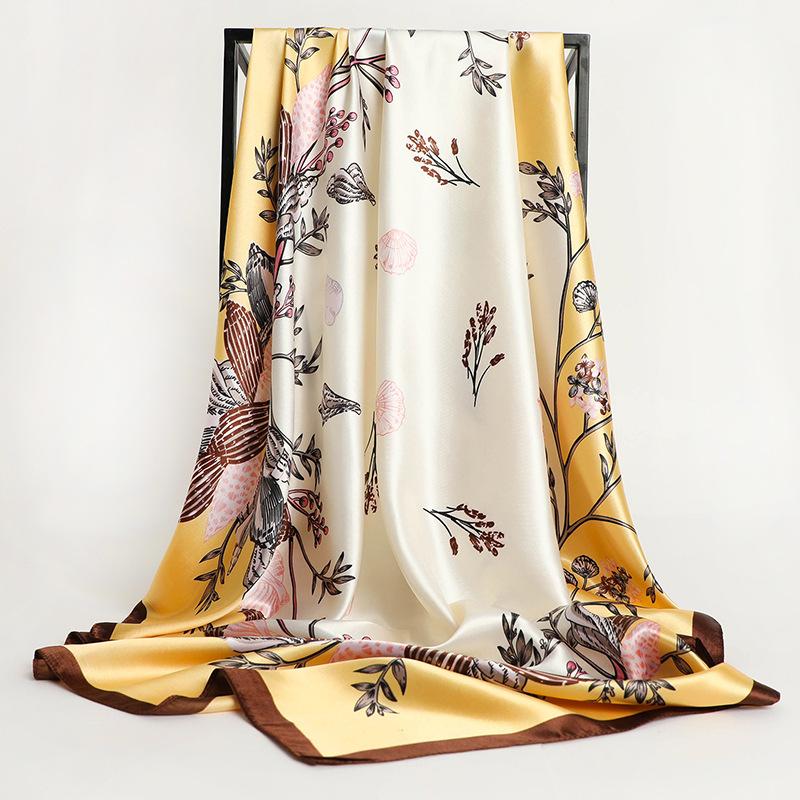 Женский шелковый квадратный шарф, женская бандана, повязка на голову, шаль, атласный платок, женский большой шейный платок-хиджаб, шарфы, пашмина, 2021, повязка на голову