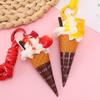 Simulation Ice Cream Cone Keychain Braided Lanyard Realistic Design Backpack Pendant Gift For Girls