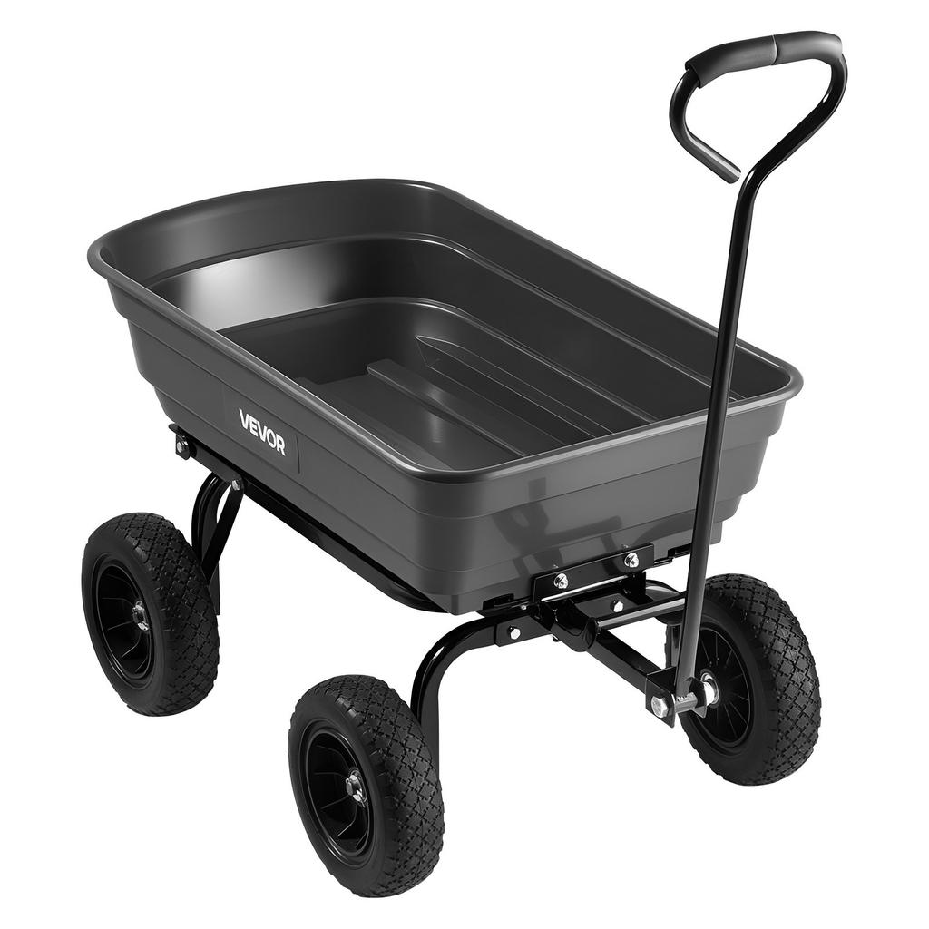 VEVOR Garden Dump Cart, 272 kg Poly Dump Cart, Garden Carts Dumps Wagon with 90 degrees Quick-Dumps Mechanism, 180 degrees Swivel Wheels
