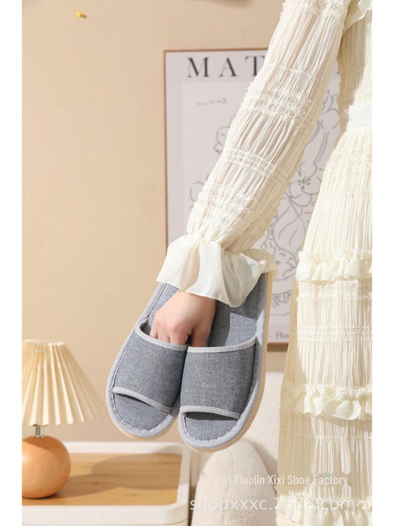 Women's and Men's Cotton Linen Anti-Slip Indoor Slippers for Spring and Autumn