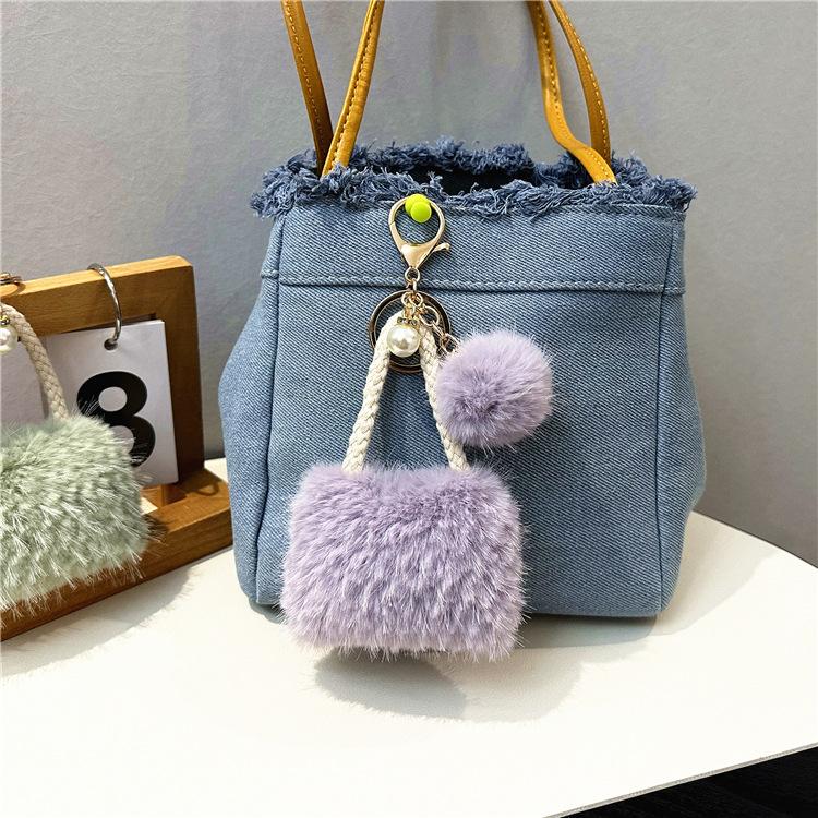 Luxury-inspired mini -shaped with adorable plush pearl charm Car accessory gift Bag Charm