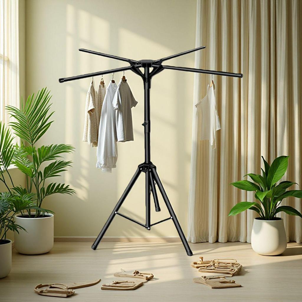 Compact Foldable Clothes Drying Rack - Space-Saving Balcony & Floor Stand for Simple Hanging