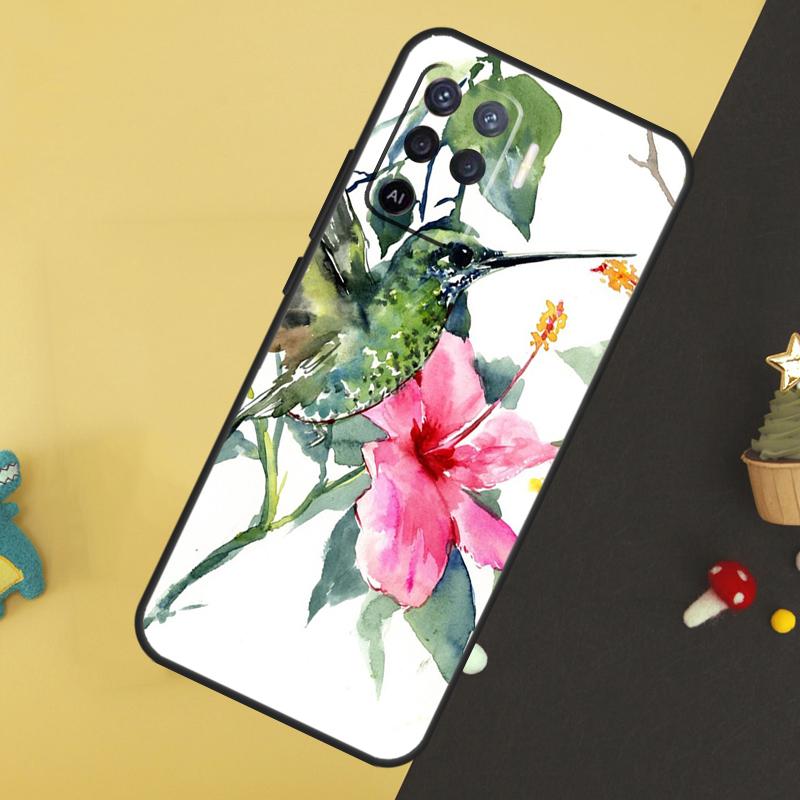 Hummingbird and Flowers Case For Oppo A60 A80 A40 A15 A16 A17 A57 A94 A74 A54 A76 A96 A18 A38 A58 A78 A98 A5 A6 Pro