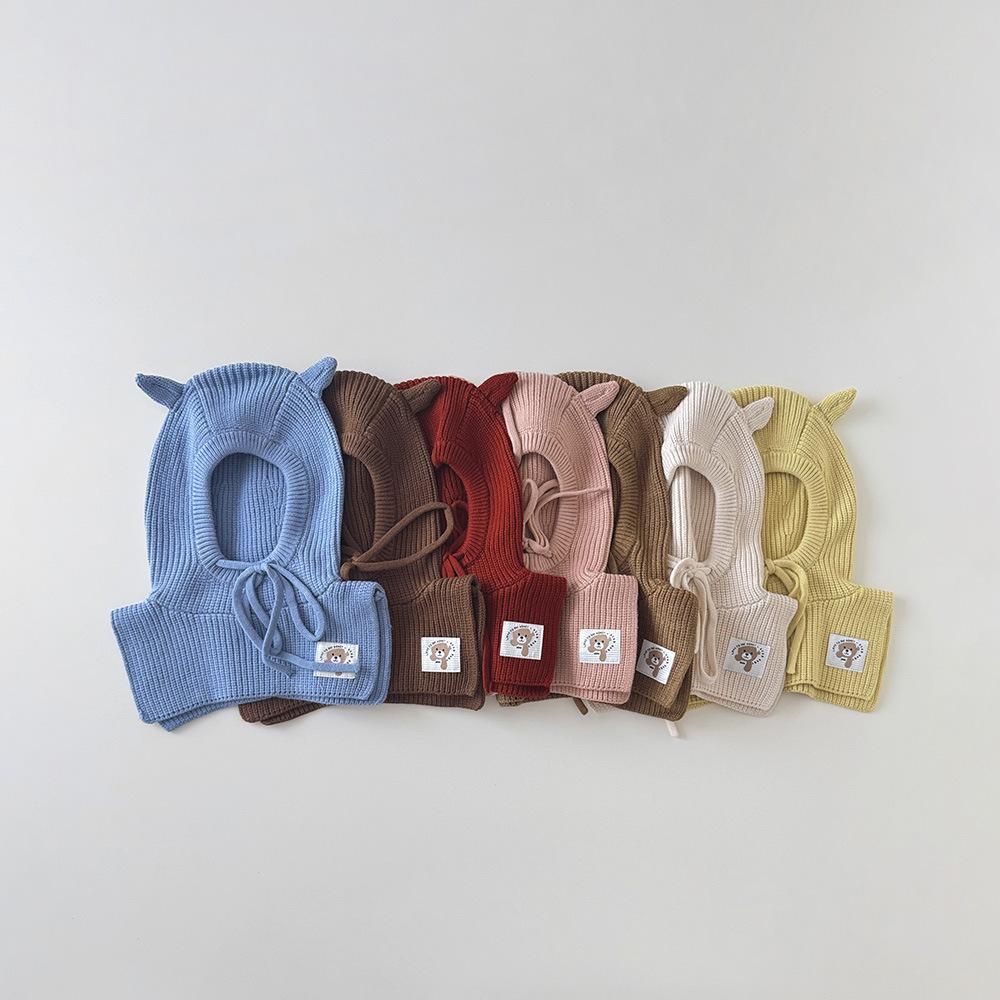 Комплект 2 в 1: детская шапка-шарф, зимний набор, шапка-бини с ушками для малышей, грелка для шеи, вязаная балаклава для мальчика, девочки, теплый зимний аксессуар