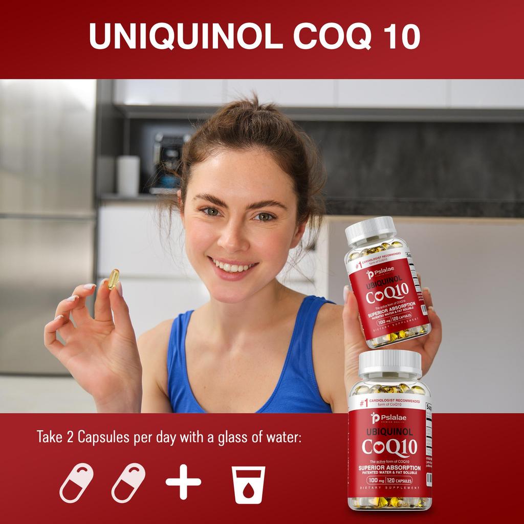 Pslalae CoQ10 100 мг Коэнзим Q10 Вегетарианские Капсулы Энергетическая Добавка Защита Здоровья Сердца Антиоксидант, 120 Капсул