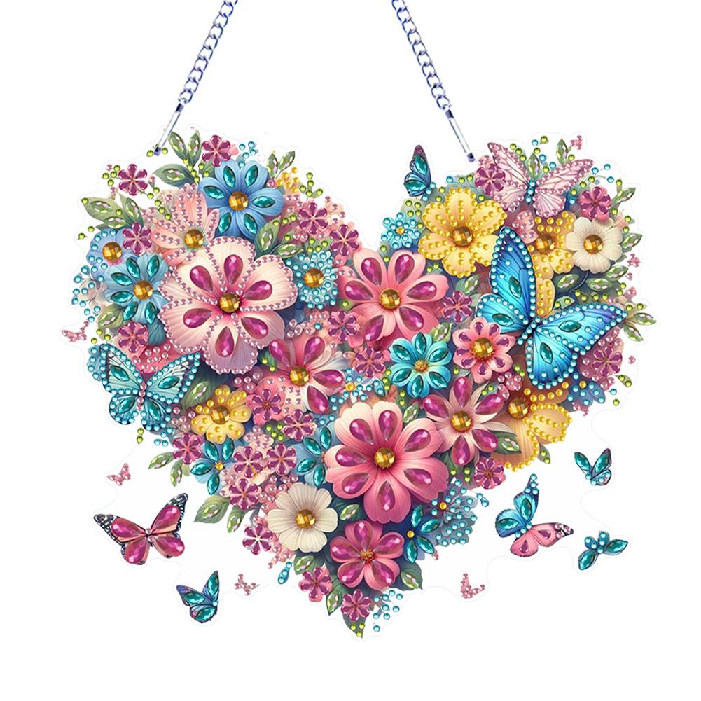 Flower 2D/Flat DIY Diamond Painting Set Rhinestone Diamond Art Window Pendants Diamond Art Pendant Wall Decor for Home & Windows