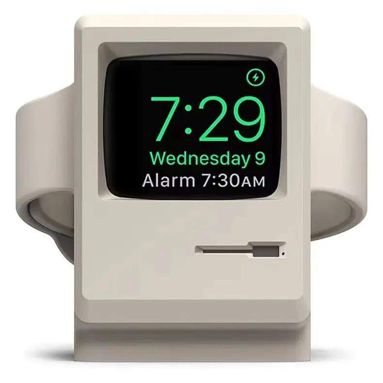Настольный держатель для зарядного устройства Apple Watch, подставка, зарядная база с узором в стиле ретро-компьютера для iWatch 10 9 8 7 6 5 4 3 2 SE, силиконовая док-станция