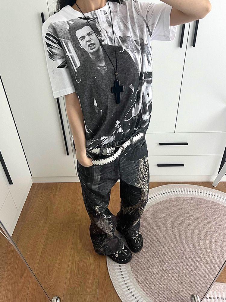 ZYLLO Американские Ретро Прямые Джинсы с Принтом Питон Y2K Мода Уличный Стиль Горячие Девушки Свободные Харадзюку Повседневные Джинсы с Высокой Посадкой и Широкими Штанинами