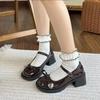Bow with Skirt Thick-soled Round Head Single Shoes Korean Version of Fashion Love Word with Thick Heel Mary Jane 2025 New