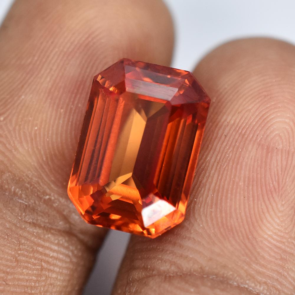 Natural Orange Sapphire Loose Gemstone Emerald Shape 20.55 ct September Birthday Birthstone
