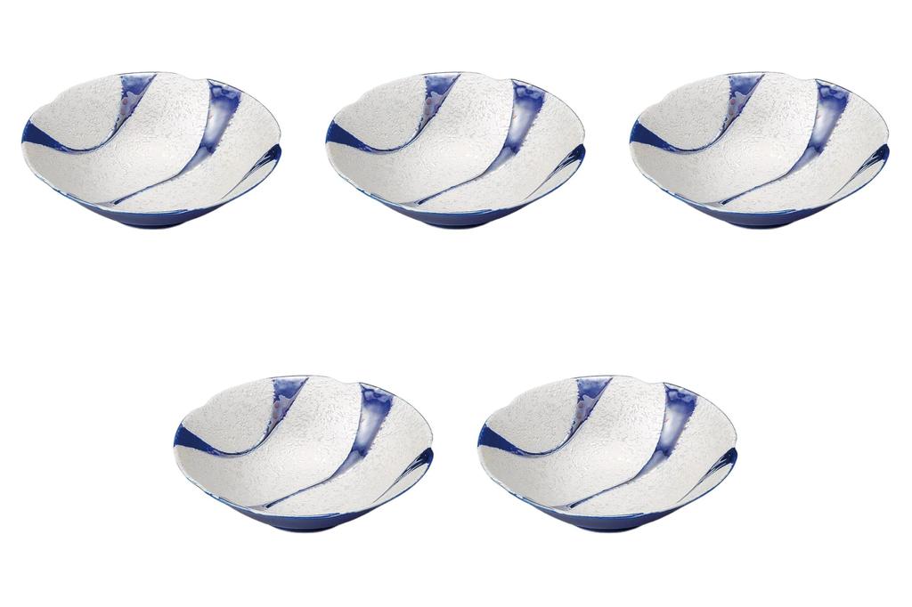 Set of 5 Blue Glazed Flowing Water Lustre Bowls X Arita Ware Bowls by Setomonohonpo Flower-Shaped Multi-Purpose [15.6 4.5cm] Medium-Sized
