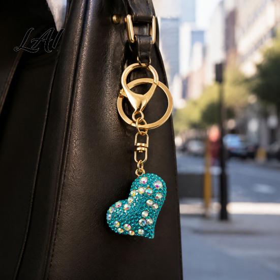 Key Ring Pendant Sparkling Rhinestone Love Heart Keychain  Zinc Alloy Car Purse Decoration Ring Handbags Backpacks Charm Accessory Gift for Women