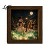 Retro Wood Photo Frame Christmas Snowy Night Light Picture Frame Vintage Wooden 3D Mini Landscape Ornament Lamp Desktop Atmosphere Decor for Bedroom