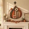 Halloween Autumn Pumpkin Wooden Hanging Ornament Vintage Plaid Floral Patchwork Wood Sign Rustic Farmhouse Halloween Craft Decor
