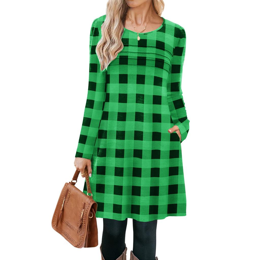 Женские повседневные модные платья с длинным рукавом, с графическим принтом, винтажные, с карманами