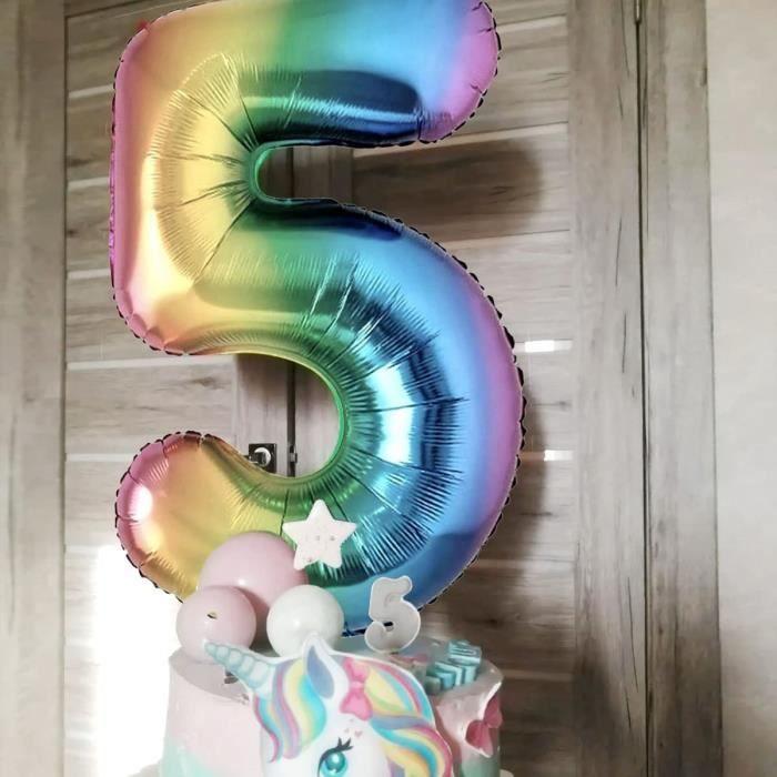 Ballon Chiffre 5 - Multicolore - 100cm - Idéal Anniversaire - Décoration Fête - Hélium