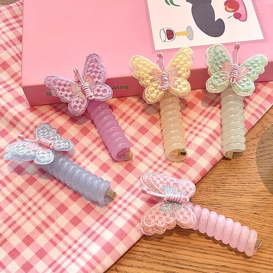 Детская резинка для волос с декором в виде бабочки, телефонный шнур, гладкий мультяшный дизайн, многоразовая