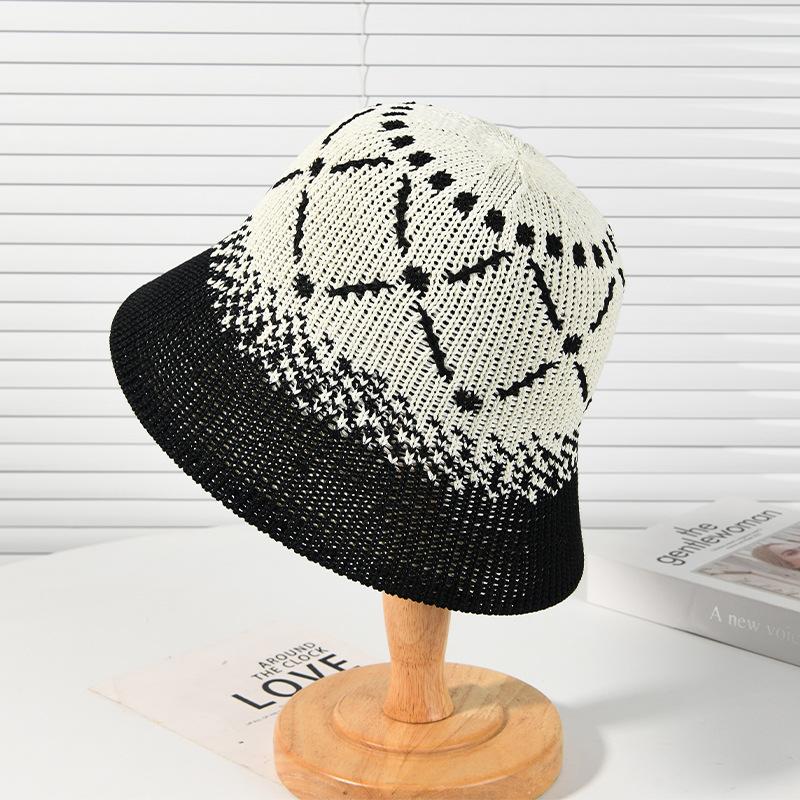 Summer new knitted color matching fashion hat women outdoor travel sweet and cute sun hat show face small bucket hat