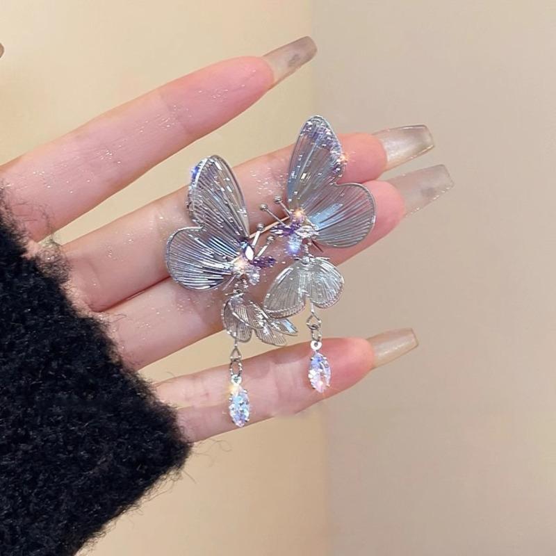 French Fairy Rhinestone Tassel Earrings Exquisite Butterfly Drop Earrings For Women Girls Wedding Jewelry Party Accessories