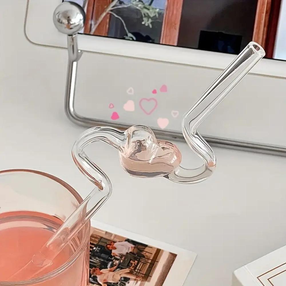 Многоразовая стеклянная трубочка в форме сердца для сока, прозрачная, на День святого Валентина, для девочек