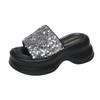 Fashion 7CM Bling Platform Wedge Slippers Women New Summer Shoes Outdoors Breathable Slides Beach Leather Flip Flops Shoe Chunky Sandals