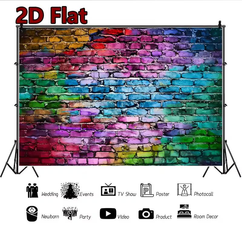 2D Colorful Graffiti Brick Backdrop Photography Background Banner