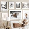 Wall Art Canvas Painting Snow Train Forest Cabin Horse Fox Bird Nordic Posters And Prints Wall Pictures For Living Room Decor