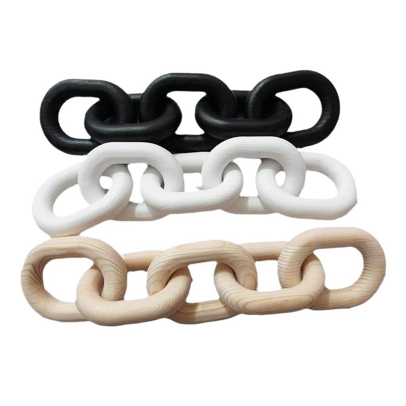 1PC Farmhouse Decorative Pendant Table Farmhouse Wooden Ornament 5-Link Chain Wooden Chain Decoration Hand Carved 33x8x2cm