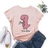 Summer Women's Pink Printed Dinosaur Pure Cotton Loose Round Neck Short Sleeved T-Shirts Women’s