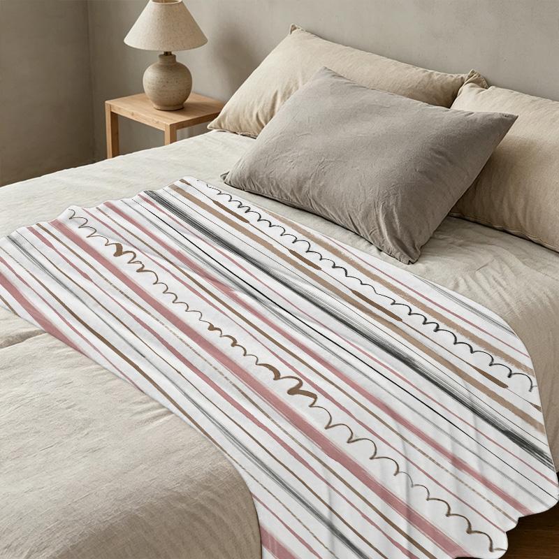 Striped Flannel Blanket No Lint, Soft & Warm, Perfect for Sofa, Bed, Napping, Home Office, Halloween & Christmas