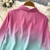 RUGOD Европейская и американская мода подходит женским градиентным рубашкам с длинными рукавами, женским повседневным прямым широким брюкам