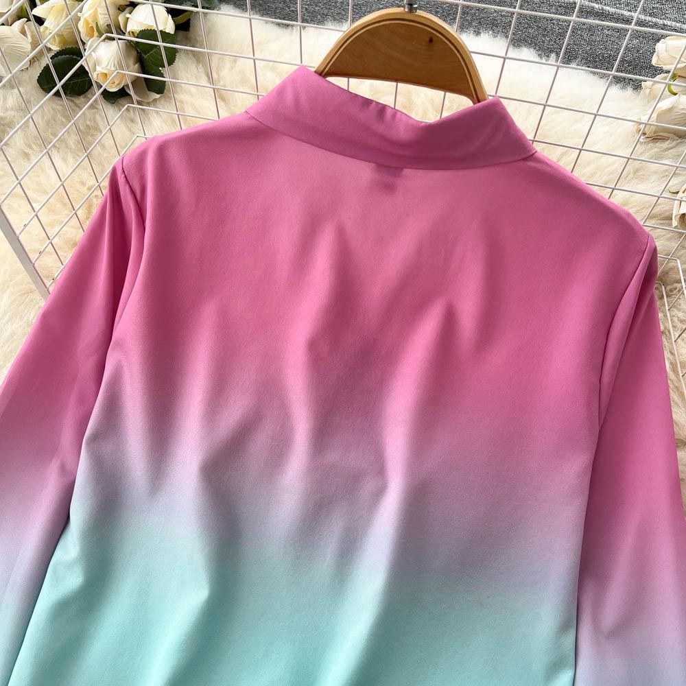 RUGOD Европейская и американская мода подходит женским градиентным рубашкам с длинными рукавами, женским повседневным прямым широким брюкам