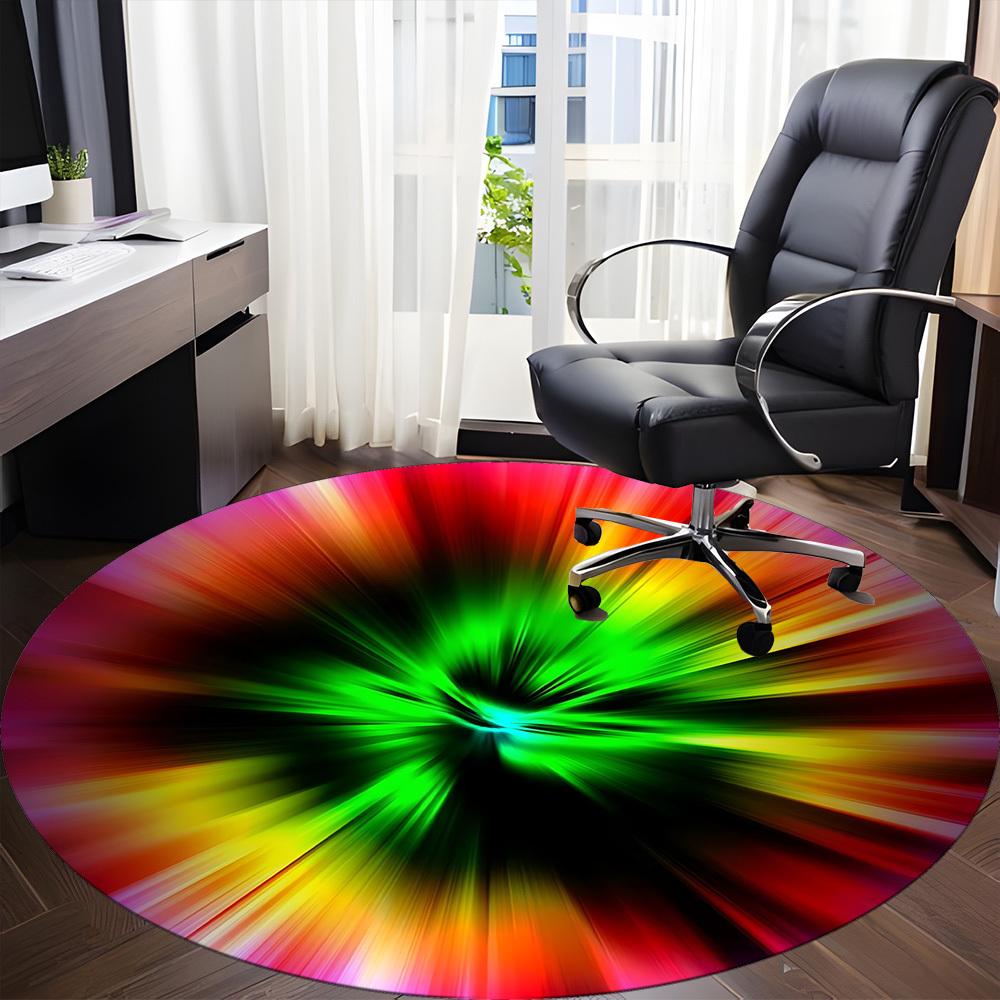 1pc Rainbow Circle Design Carpet, Round Non Slip Durable Large Size Office Carpet, Suitable for Office
