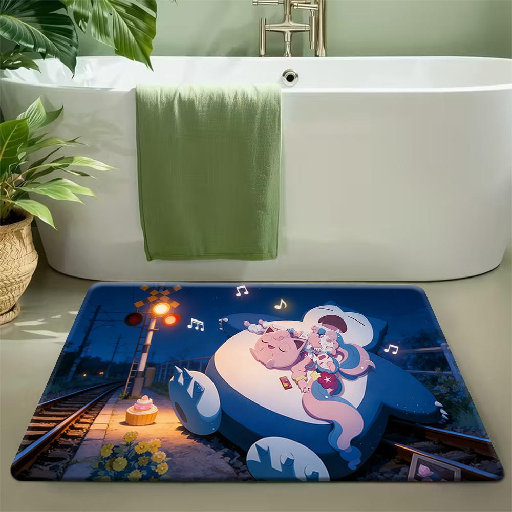 Pokemon Snorlax and Friends Tropical Beach Party Print Doormat Anti-slip Absorbent Floor Mat for Home Entrance Bedroom Living Ro