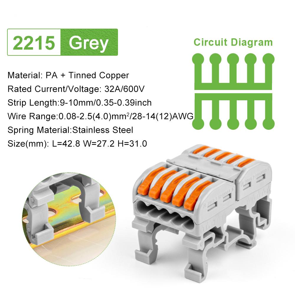 DIN Rail Fast Wire Cable Connectors 3/5Pin Universal Compact Conductor Spring Splicing Wiring Connector Push-in Terminal Block