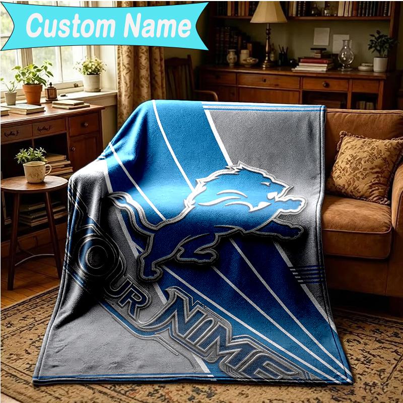 1PC Custom Name Blanket Lions Team Flannel blankets Patterns Throw Blanket All-Season Soft Gift for Couch, Bed, Camping, Birthday gifts