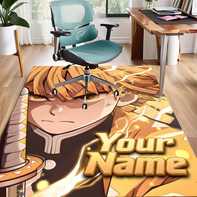 Agatsuma Zenitsu Design Area Rug Personalized Name- Non-Slip, Soft & Cozy Floor Mat for Living Room, Office - Indoor/Outdoor Carpet