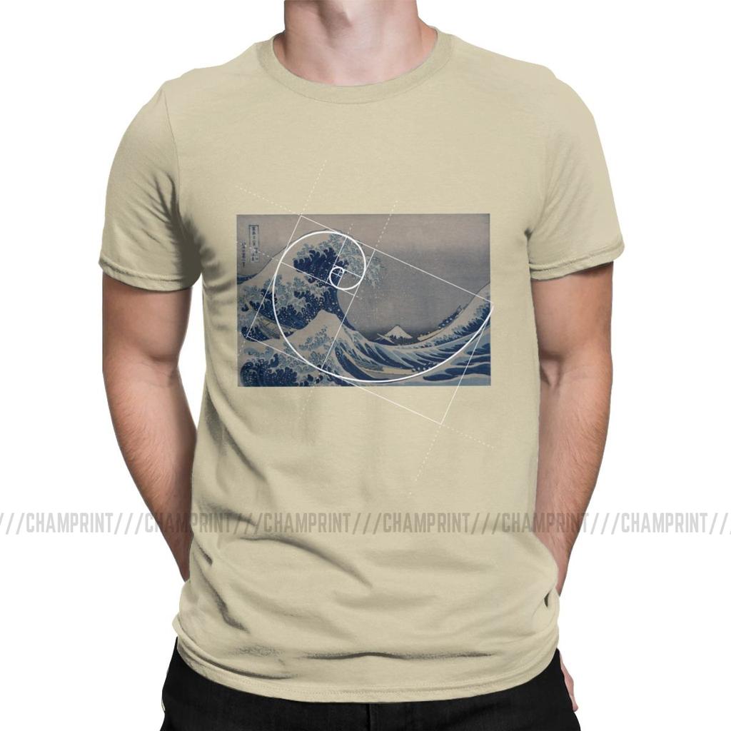 Hokusai Meets Fibonacci Sequence Men ST Shirt Golden Ratio Math T Shirts Technical Geek Vintage