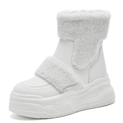 Мода Высокое качество 8,5 см Натуральная кожа Модные женские ботильоны на платформе и танкетке Зимние плюшевые Осенние ботинки Весенняя теплая обувь Труба