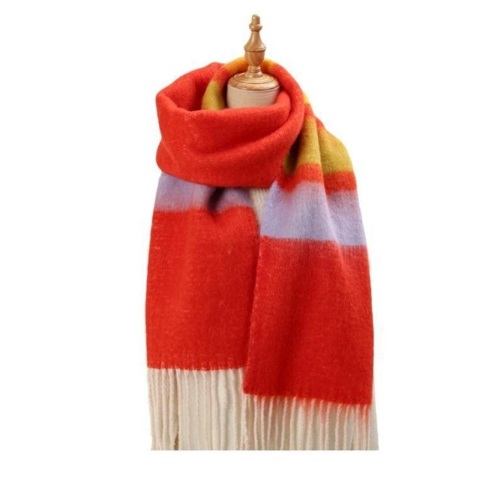 Korean Style Long Tassel Scarf Coldproof Winter Wool Scarves Fashion Stripe Mohair Shawl Outdoor