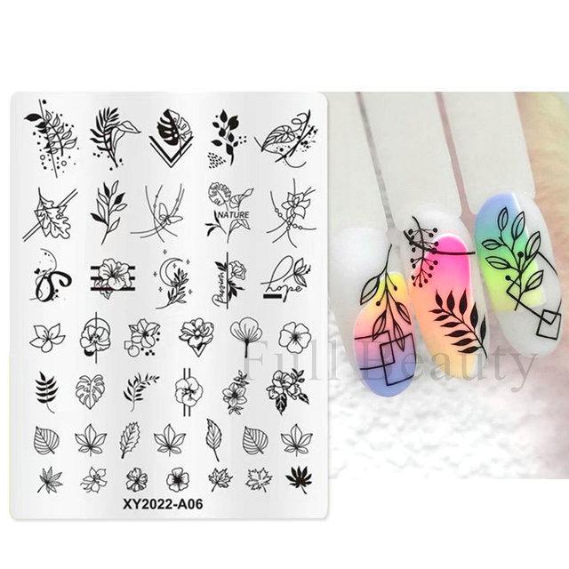 Штампы для дизайна ногтей во французском стиле, трафареты из нержавеющей стали с листьями и цветами, инструменты для штамповки изображений для ногтей