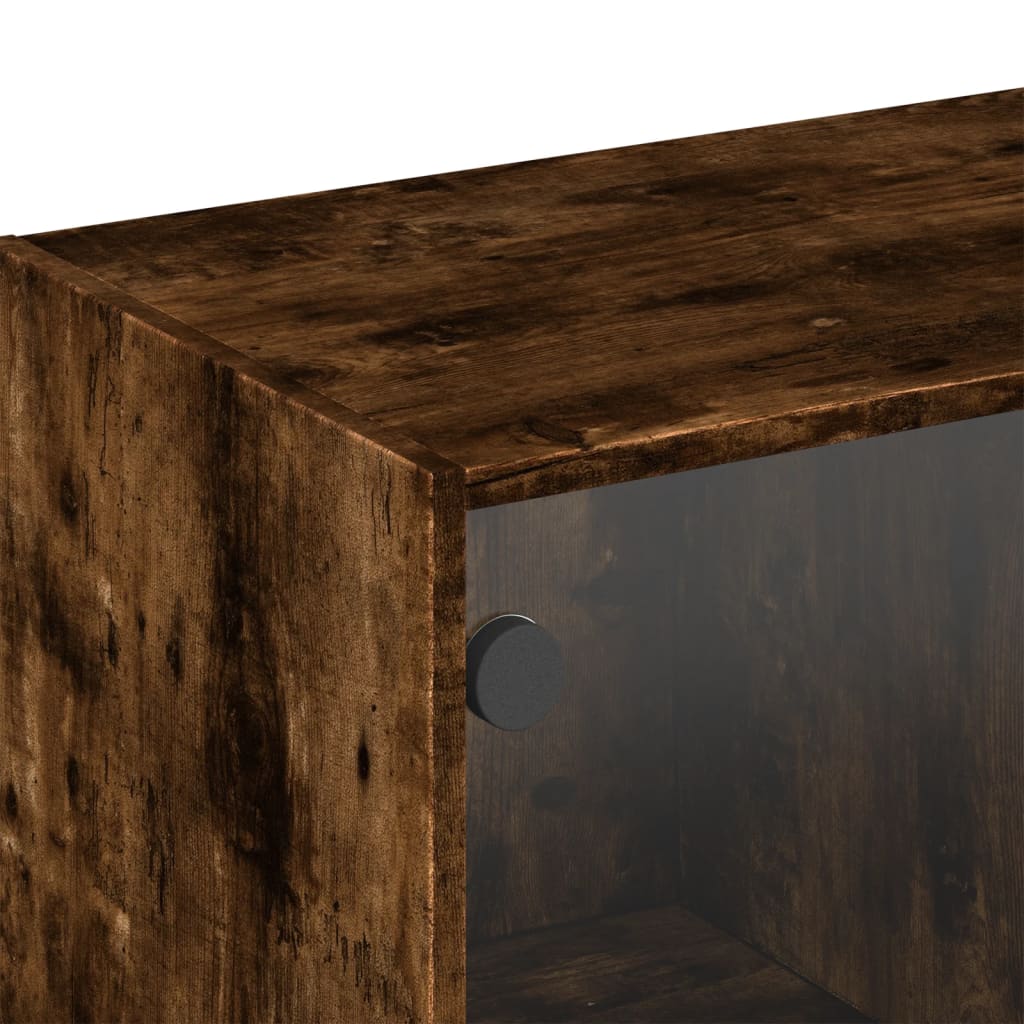 Wall Cabinet with Glass Doors Smoked Oak Finish 102 x 37 x 35 cm
