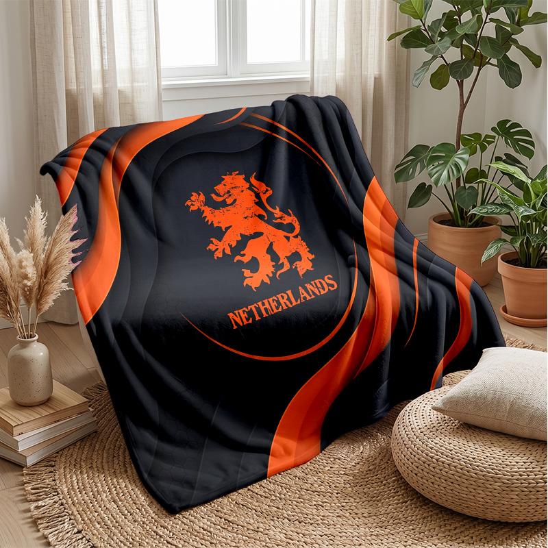 Netherlands Football Printed Flannel Blanket Skin Friendly Warm Decorative Throw for Indoor Couch Bed Daily Use