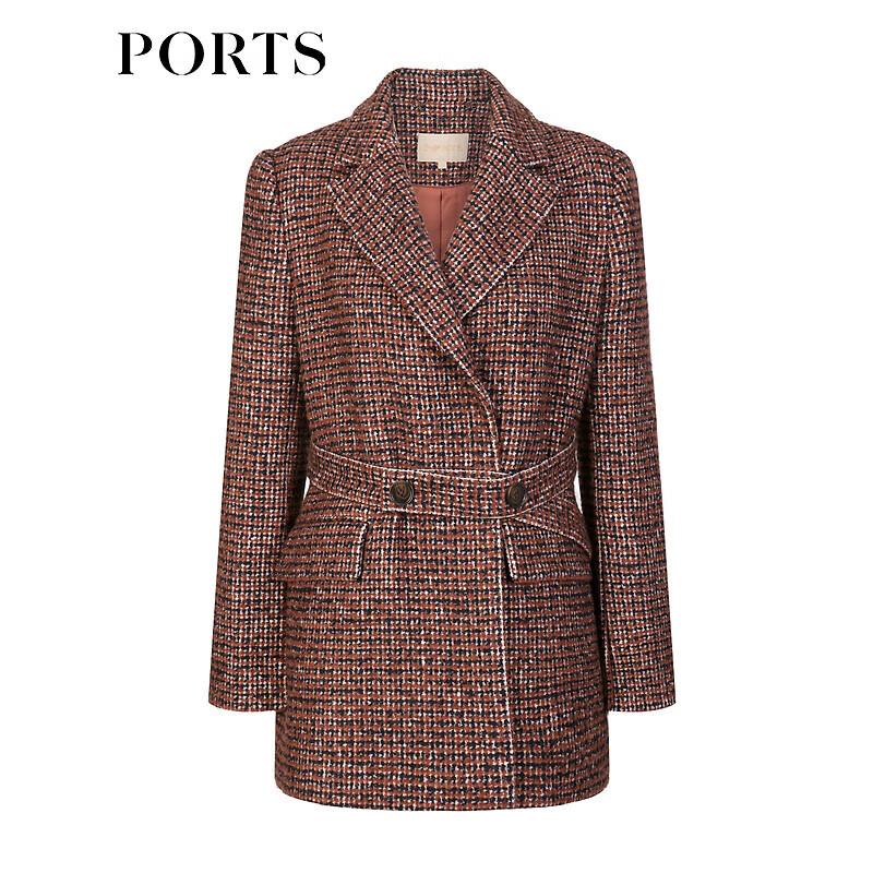PORTS Women's Elegant Plaid Long-Sleeve Short Coat