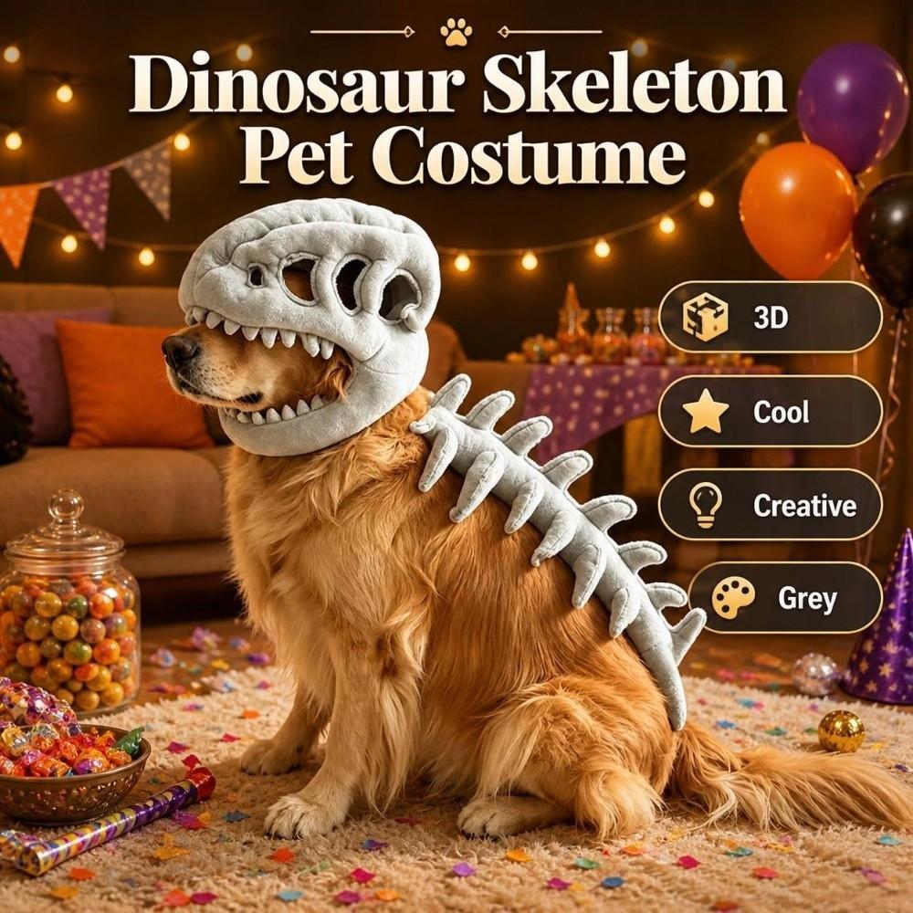 80/110CM Dinosaur Skeleton Pet Costume Cool Dog Cosplay Headwear Role-playing