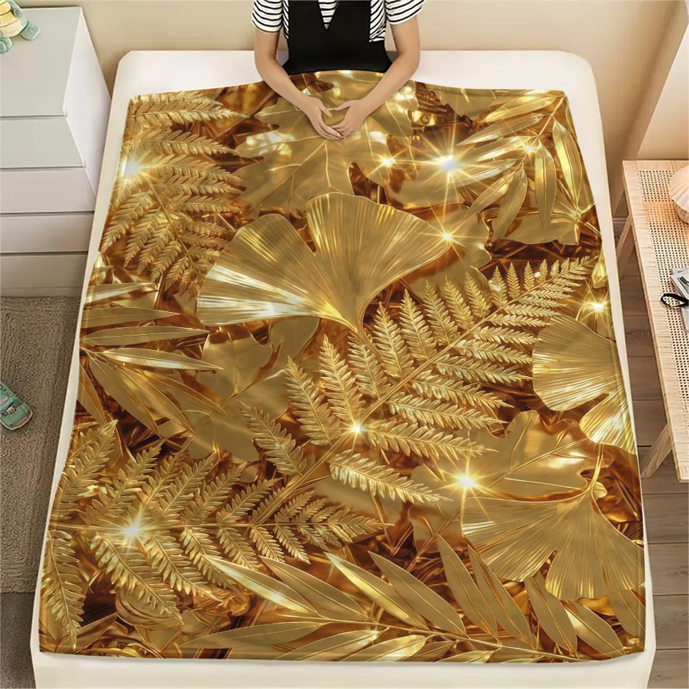Golden Snowflakes Treasure Print Flannel Blanket,High quality Comfortable for All Seasons,Home Decor,Warmth and Comfort,Perfect for Christmas Gifts
